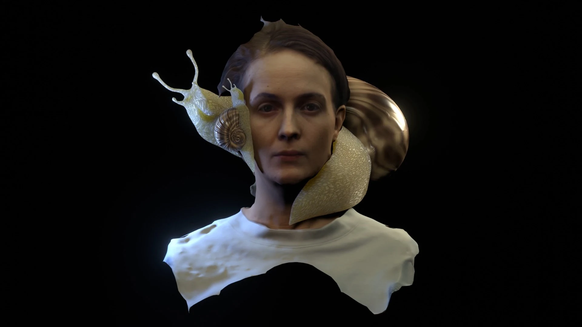 A digital portrait entwined with a large snail in Autonomy